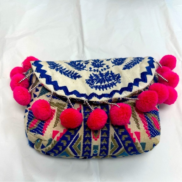 Paper Source Boho Pom Pom Clutch – Embroidered Tribal Print - Picture 2 of 9